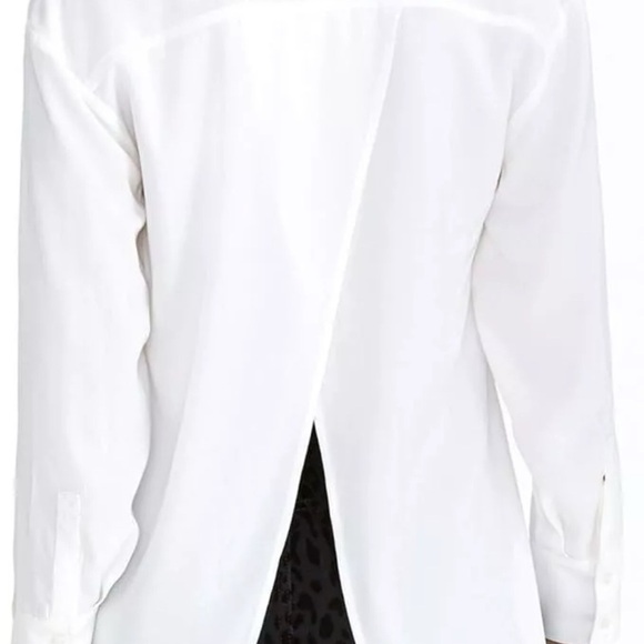 RACHEL Rachel Roy Cream Faux. Button Down Blouse with Open Vented Back - Picture 2 of 7